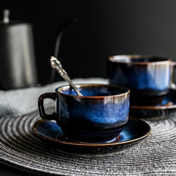 180ml Tmavo Modrá Keramické Kávu, Pohár a Tanier Nastavenie Vysokej Čaj, Espresso Tvorivé Jednoduché Šálku Kávy