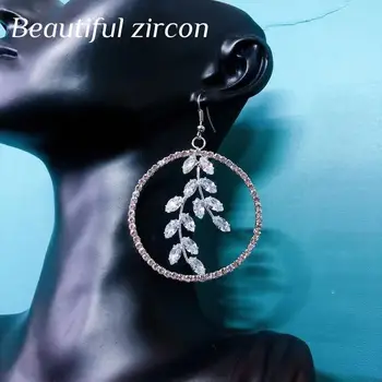 2021 nové módne luxusné prívesok zirkón žien Crystal Okrúhle Náušnice, Šperky, Svadobné Nevesty lesklé Drahokamu Leaf Drop Náušnice