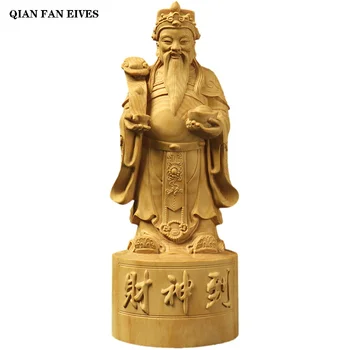 21 cm Boh Šťastia Masívneho Dreva Sochu Budhu Tradičné ručné rezanie domáce dekorácie fortune ozdoby darček socha