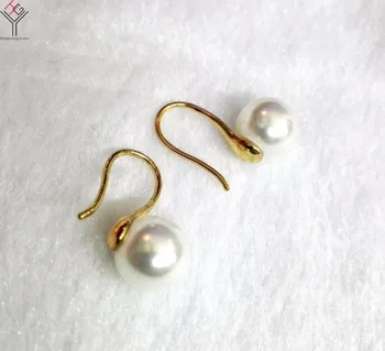 5 párov / veľa žien Šperky, Náušnice 12 mm bielou shell perlou visieť zlatá farba háčika náušnice Prírodné shell perly