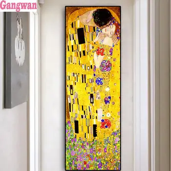 5D Diamond Maľby plné Námestie Kolo vŕtať Klasické Umelec Gustav Klimt kiss Diamond Výšivky Obrázok Cross stitch veľká dekor