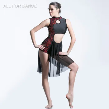 Black Spandex Unitard s Červeným Sequin a Otvor Súčasného Tanca Kostým Ženy & Kid Fáze Show Dancewear Baletné Sukne 19604