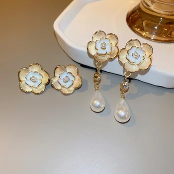 Camellia Kvet Pearl Stud Náušnice, Náhrdelník Set pre Ženy, kórejský Módne Šperky Sady Luxusné Príslušenstvo pre Dievčatá, Veľkoobchod
