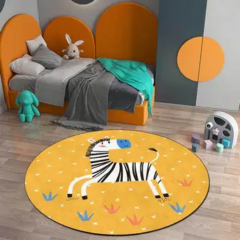 Cartoon Zebra 3D Tlač Kolo Koberce Dekor Dievča Izba Roztomilý Kôň Domov Posteli Podlahe Koberec Pohodlné Spálne, Nočné Proti Sklzu Mat