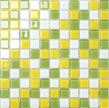 Crystal Žltá Zelená Biela Sklenená Stena Dlaždice YBL008 Kuchyňa Backsplash Kúpeľňa Bazén Sklenených Dlaždíc