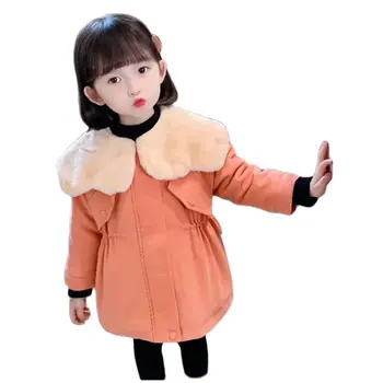 Dievčatá Pás Kabát kórejský Zimné Oblečenie Plus Velvet Bavlna Bundy vrchné oblečenie detské Oblečenie 2-6 Rokov