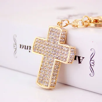 Drahokamu-Crystal Kríž Keychain Keyring Ježiš-Kresťan Katolík, Kľúčenky Auto Taška Kľúča Držiteľa Muži Ženy Chaveiro Šperky