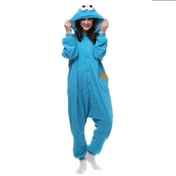 Drop Shipping Cartoon Modrá Cookie Zvierat Cos Strany Pyžamo Onesie Dospelých Jeden Kus Pyžamá S Kapucňou Sleepwear
