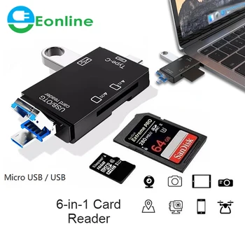 EONLINE 6-v-1 OTG Čítačka SD Kariet, USB 3.0 Typ-C, USB-C Micro USB, Čítačka Pamäťových Kariet Pre TF SDXC SDHC Karty SD