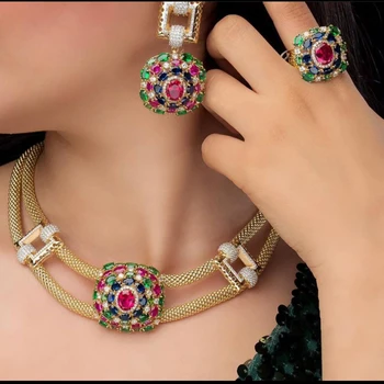 GODKI Slávny Luxusné Značky 4PCS Nigérijský Šperky Set Pre Ženy, Svadobné Kubický Zirkón Dubaj Svadobný Náhrdelník Náušnice Náramok Prsteň