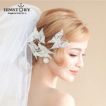 HIMSTORY Luxus Plný Crystal Svadobné Butterfly Svadobné hlavový most Handmade Svadobných Headpiece Ohromujúci Strany Vlasy, Šperky Pre Nevesty
