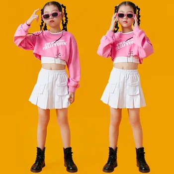 Hip Hop Dance Obliekať Pre Dievčatá, Jazz Dance Nosenie Cheerleading Štádium Kostým Deti Rave Festival Oblečenie DL9894