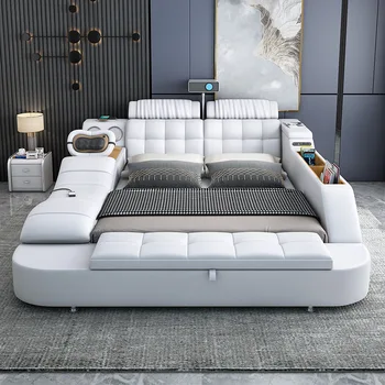 Inteligentný masáž manželská posteľ 1.8 m moderný minimalistický projektor funkcia tatami kožené postele salón nábytku prenosné