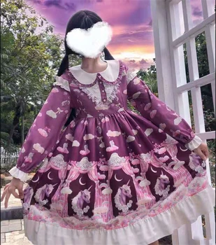 Jar mäkké sestra dúha unicorn Lolita šaty cute študent šaty dievča sladká bábika golier, čipka lístkového rukáv vestido lolita šaty
