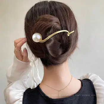 Kórejský Štýl Pearl Vlasy Klip Pazúr pre Ženy, Dievčatá Copu Jednoduché Prichytenie Barrette Stick Vlásenky Vlasy Styling Príslušenstvo sponky do vlasov