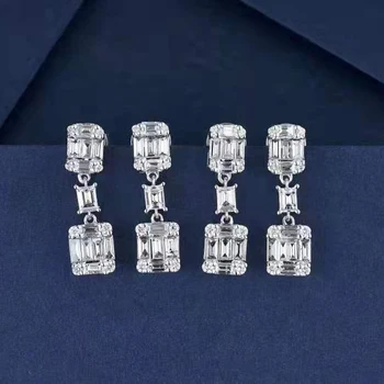 Luxusné 18K-Gold Real Diamond Klasický Obdĺžnik Drop Náušnice Pre Ženy Zapojenie Jemné Šperky Svadobný Dar