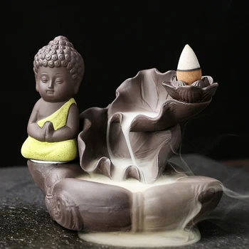 Malý Mních Dymu Spätnou Horák Kadidlo Stick Držiteľ Maitreya Sochu Budhu Porcelánu Vodopád Lopatku Domova