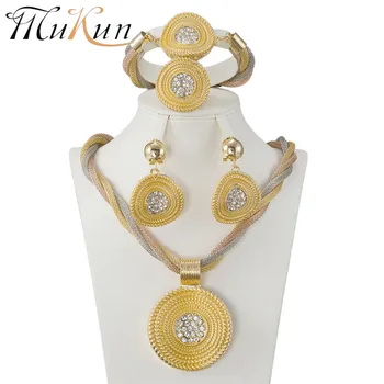 MUKUN Afriky Korálky Šperky Set Dubaj Zlatá Farba Crystal Ženy, Svadobné Party Náhrdelník Náramok Náušnice Krúžok módne Šperky Sady