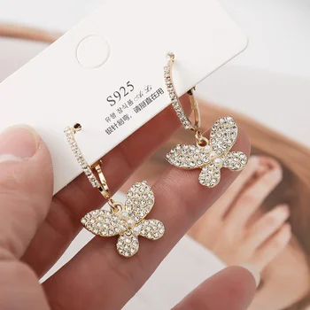 Móda Lesklé Zirkón Motýľ Náušnice Pre Ženy Náušnice Kórejský Zlatá Farba Bránka Náušnice Premium Luxusné Svadobné Šperky Darček