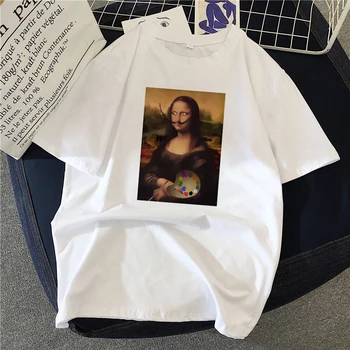 Nové letné vtip Mona Lisa Tlač T-Shirts Ženy estetika vtipné Tričká Bežné Krátke Rukávy Topy Žena streetclothing