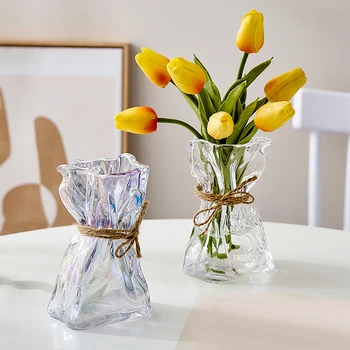 Origami Dizajn Malé Vázy Svadobné Dekorácie, Ručne Vyrábané Nepravidelného Tvaru Sklenené Vázy Kvetinové Vázy Krytý Stola Sklenené Vázy