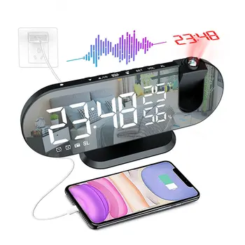 Reloj despertador inteligente con proyección Dual para dormitorio, Rádio, Digitálny, Despertador con cargador USB