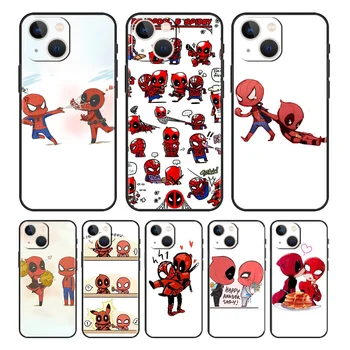 Roztomilý spiderman a deadpool cartoon Pre Apple iPhone 13 12 11 mini Pro XS Max XR X 8 7 6 5 Plus SE 2020Black Silikónové Telefón Prípade