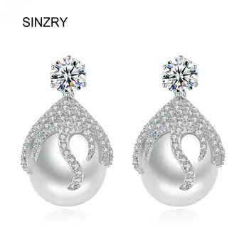 SINZRY elegantné svadobné šperky rez Kubický Zirkón micro spevnené simulované pearl svadobné Náušnice kvapka pre Ženy Módne náušnice