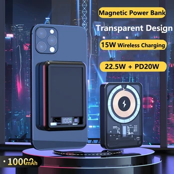 Transparentné Power Bank 15W Magnetické Qi Bezdrôtová Nabíjačka pre iPhone 13 12 Powerbank 22.5 W Rýchlo Nabíjačka pre Huawei Samsung Xiao