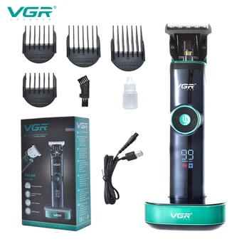 VGR Elektrický Sušič na Rezanie Stroj Nabíjateľná Hair Clipper LED Digitálny Displej Bezdrôtový Človeka Zastrihávač Holič Špeciálne V-671