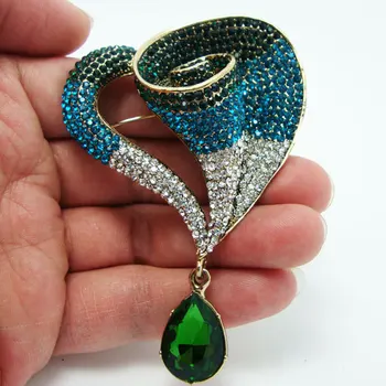 Vintage Štýl, Azúrová Láska Srdce Lily Kvet, List Brošňa Pin Prívesok Multi Drahokamu Crystal