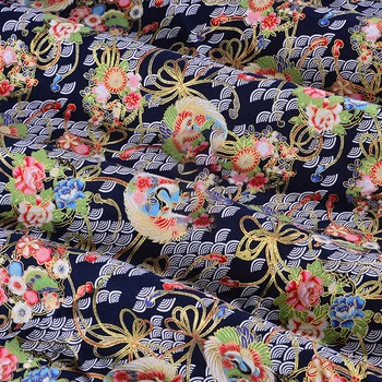 Vták Žeriav Japonský Štýl Bavlna Samoopaľovacie Tkaniny Pre Šitie Kimono, Cheongsam Robiť Bábiky & Tašky Materiál Tkanina