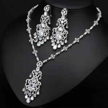 Wah Mei Šperky Sady CZ Kameň Crystal Prívesok Náhrdelník A Náušnice Svadobné Doplnky Ženy, Svadobné Šperky Sady