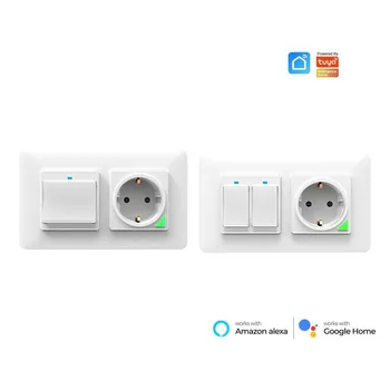 WiFi Smart vypínač & Socket EÚ 1/2 Tlačidlá zapnutie Svetla Tuya APLIKÁCIE Pre Alexa Google Elektrické Zásuvky, domácich kutilov