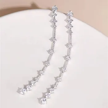 XIYAN 925 Sterling Silver Dlhé náušnice luxusný vysoko uhlíkovej diamond náušnice pre svadobné zapojenie jemné šperky
