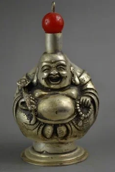 Čína archaize bielej medi Maitreya Budha šnupavý tabak fľaše