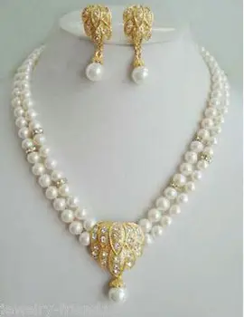Šperky, 2 riadky white pearl prívesok, náušnice, náhrdelníky sady AAA štýl 100% Prírodné Ušľachtilý Jemné jewe