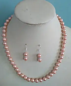 Ženy Šperky Set 8 mm kolo perličiek oranžová ružová skutočný prírodný south sea shell perly náhrdelník visieť háčik náušnice